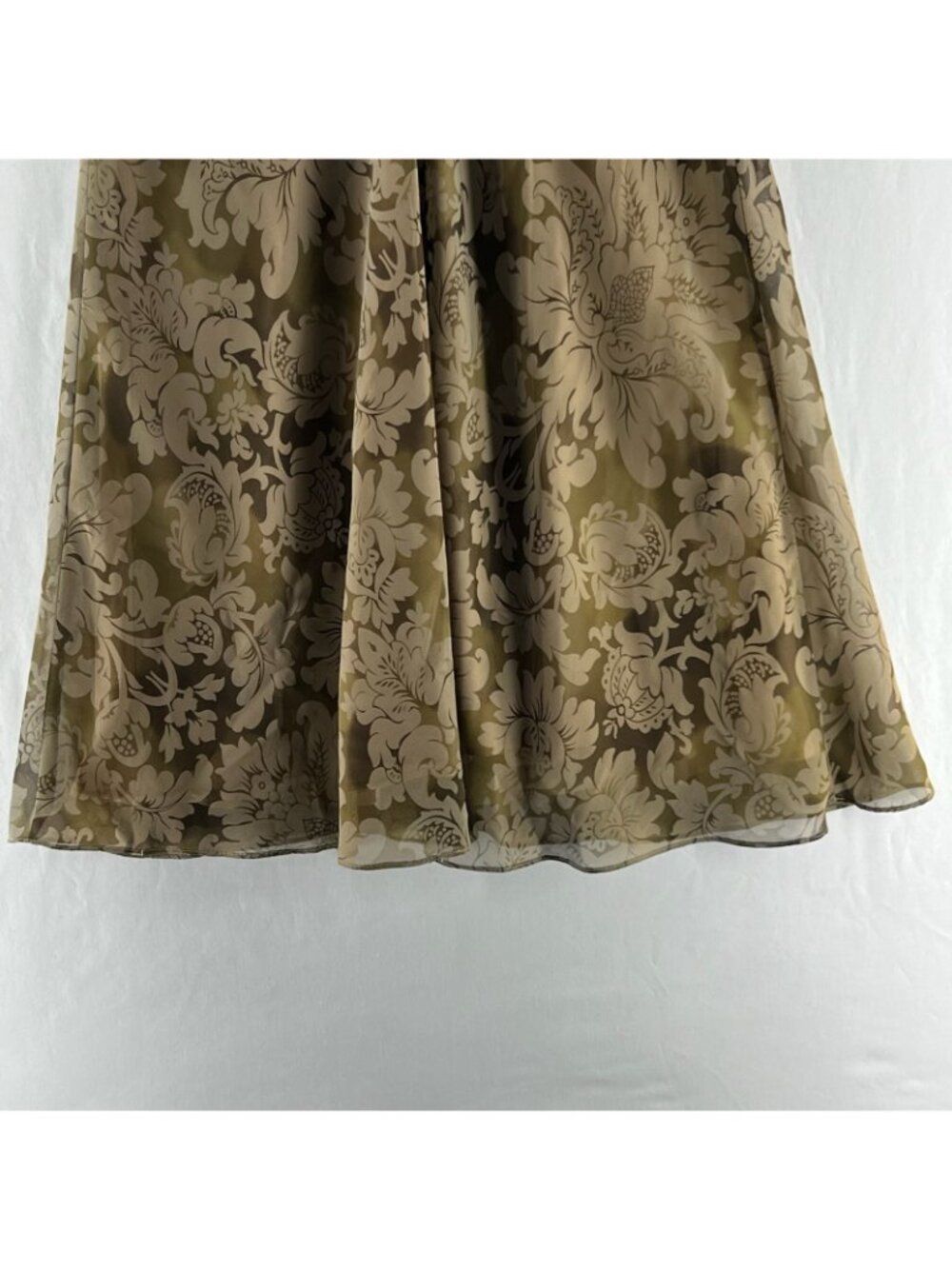 Donna Ricco Floral Chiffon A-Line Dress Womens 10 Tie Keyhole Sleeveless Vtg Tan - Picture 8 of 13